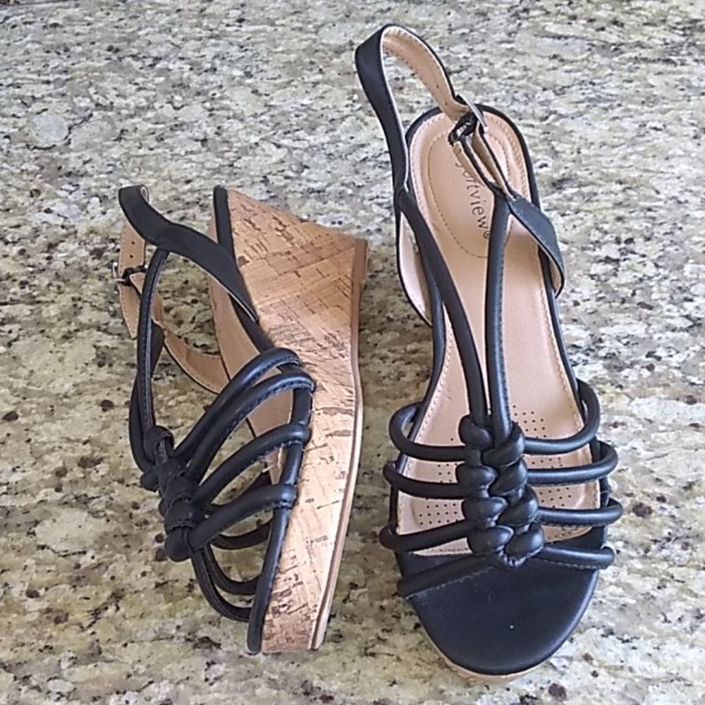 Womens Comfortview Black Wedge Sandal Size 8 1/2 M - Picture 1 of 1